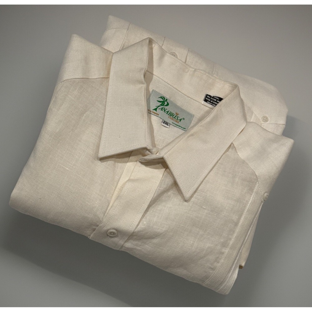 Panabrisa Corona‎ Shirt Mens 2XL Ivory 100% Linen Long Sleeve Guayabera Pockets